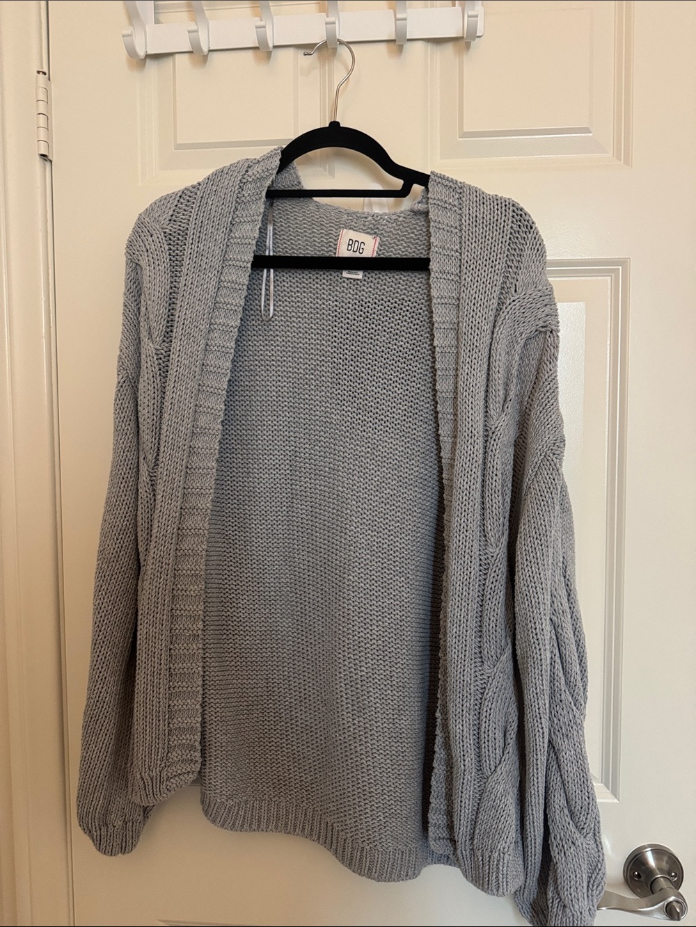 BDG Light Gray Open-Front Knit Cardigan Sweater
